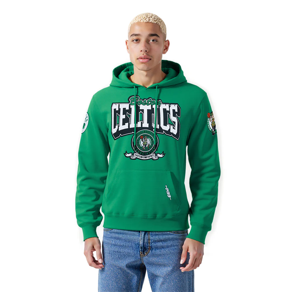 NBA BOSTON CELTICS TEAM BADGE MEN'S RIB FLC PO HOODIE (KELLY GREEN)
