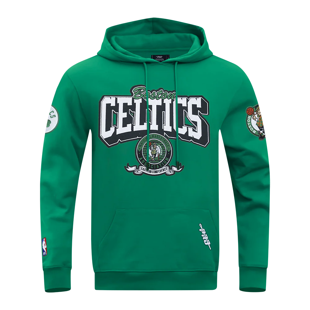 NBA BOSTON CELTICS TEAM BADGE MEN'S RIB FLC PO HOODIE (KELLY GREEN) - Image 3