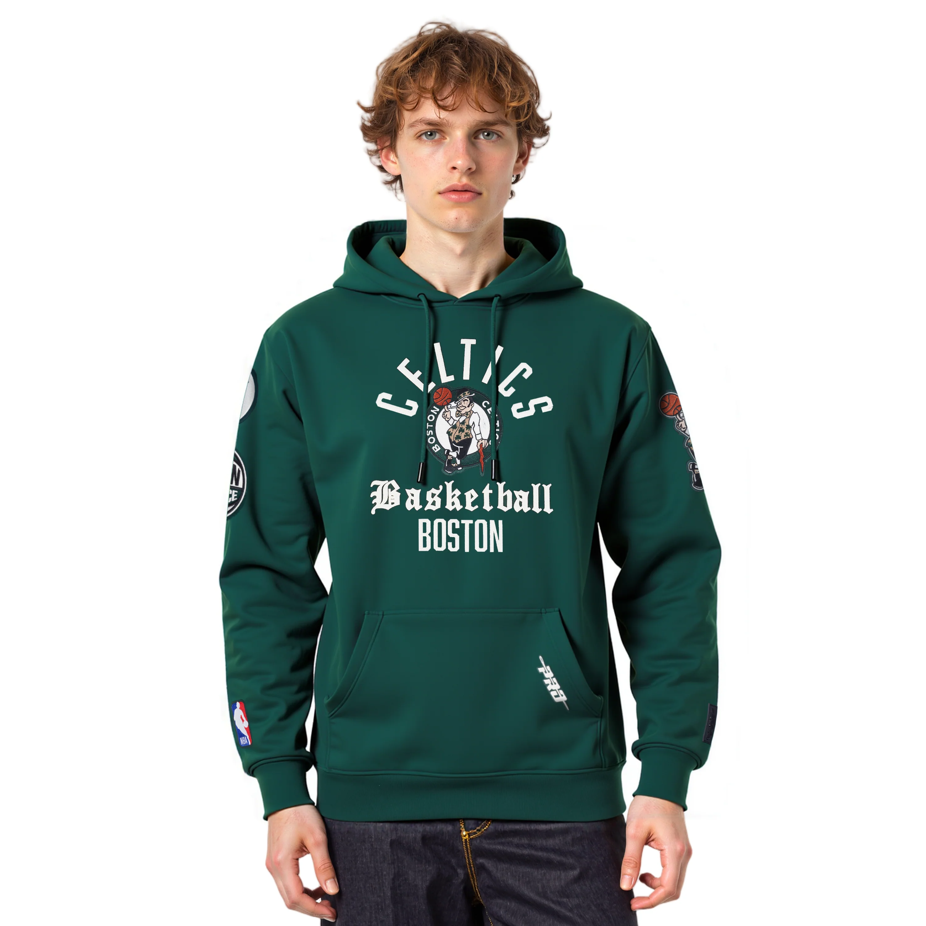 NBA BOSTON CELTICS MODERN ORIGINALS MEN'S FLC PO HOODIE (FOREST GREEN) - Image 3