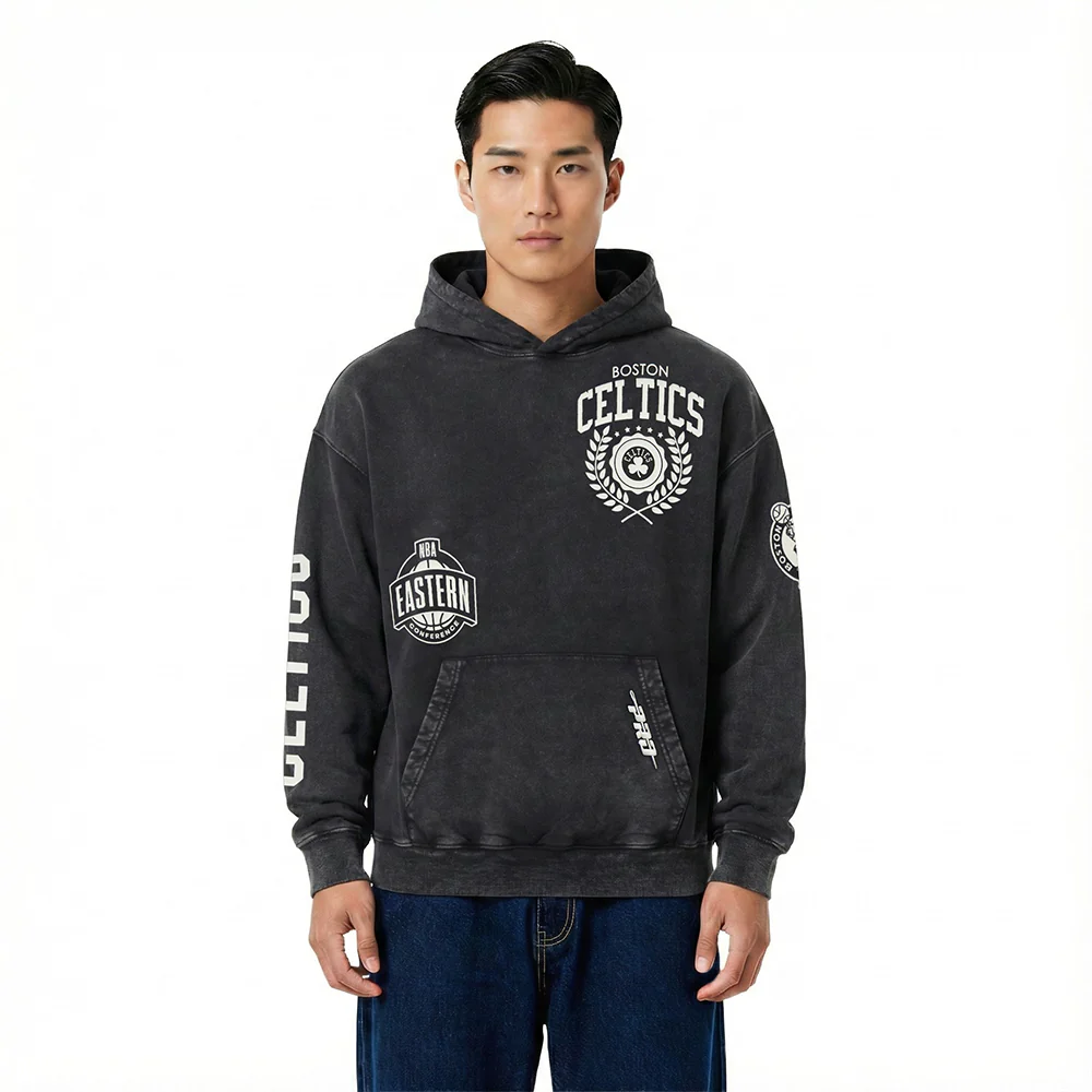 NBA BOSTON CELTICS STREET TEAM MEN'S ENZYME WASH DS FT PO HOODIE (WASHED BLACK)