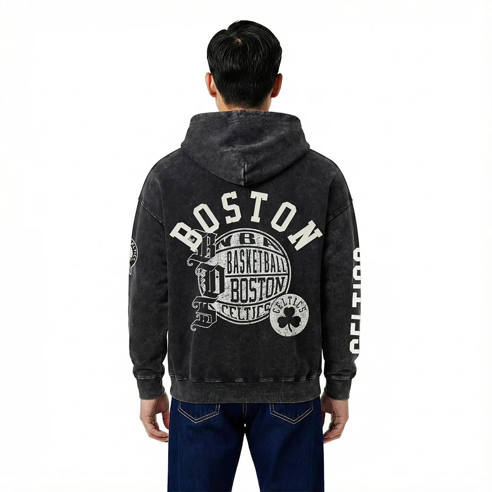 NBA BOSTON CELTICS STREET TEAM MEN'S ENZYME WASH DS FT PO HOODIE (WASHED BLACK) - Image 2