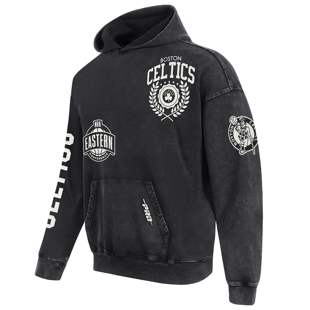 NBA BOSTON CELTICS STREET TEAM MEN'S ENZYME WASH DS FT PO HOODIE (WASHED BLACK) - Image 3