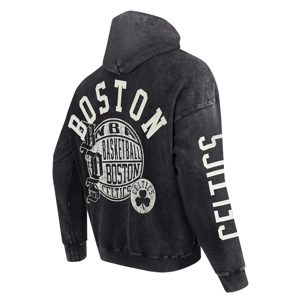 NBA BOSTON CELTICS STREET TEAM MEN'S ENZYME WASH DS FT PO HOODIE (WASHED BLACK) - Image 4