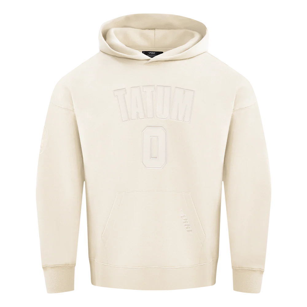 NBA BOSTON CELTICS JAYSON TATUM #0 NEUTRAL PNN MEN'S DROP SHOULDER FLC PO HOODIE (EGGSHELL) - Image 3