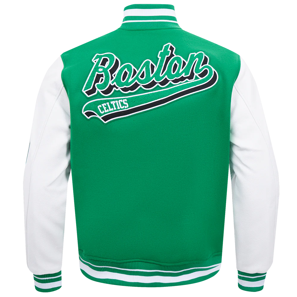 NBA BOSTON CELTICS SCRIPT TAIL MEN'S RIB WOOL VARSITY (KELLY GREEN/ WHITE) - Image 4