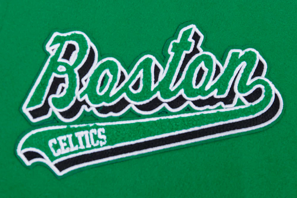 NBA BOSTON CELTICS SCRIPT TAIL MEN'S RIB WOOL VARSITY (KELLY GREEN/ WHITE) - Image 6