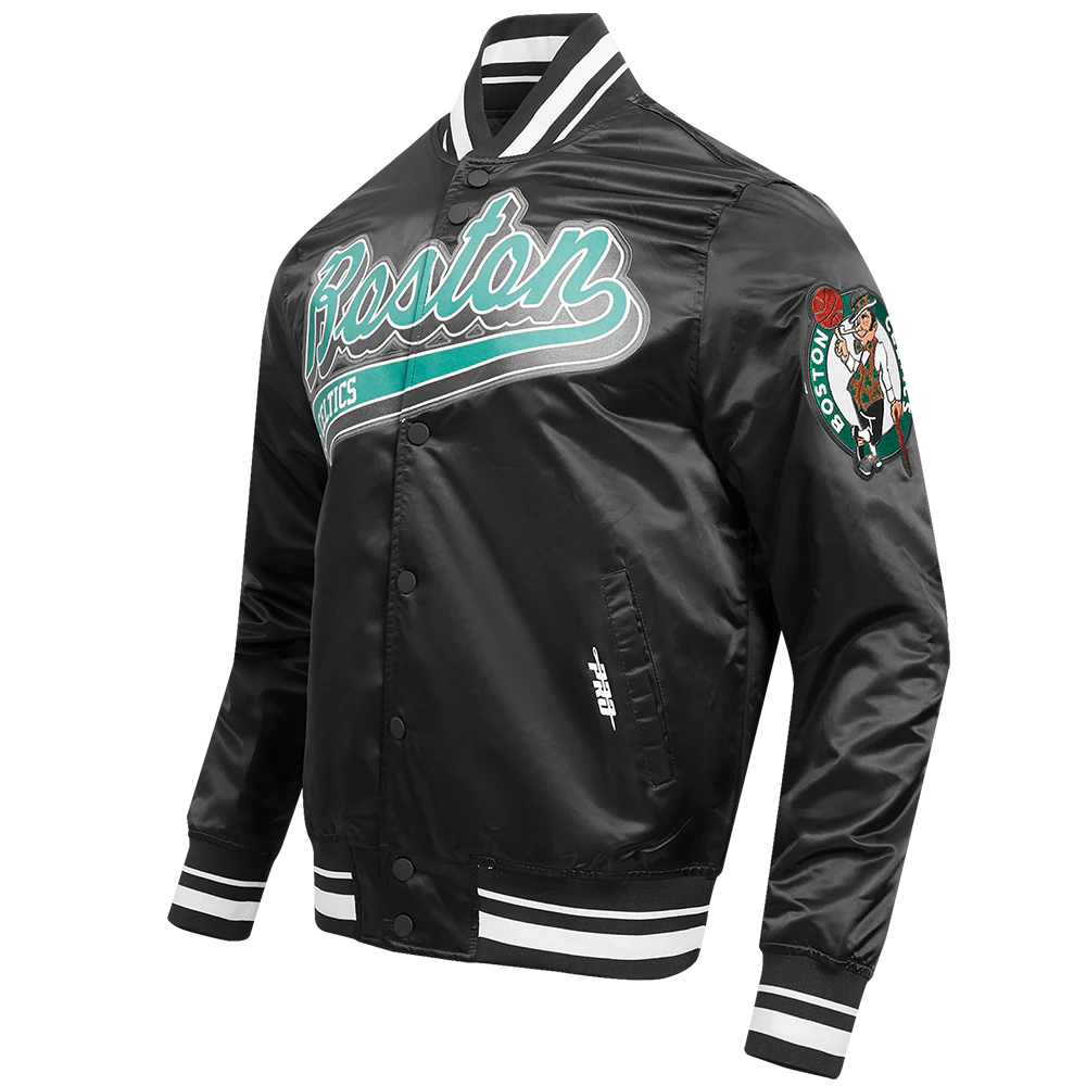 NBA BOSTON CELTICS SCRIPT TAIL MEN'S SATIN JACKET (BLACK) - Image 2
