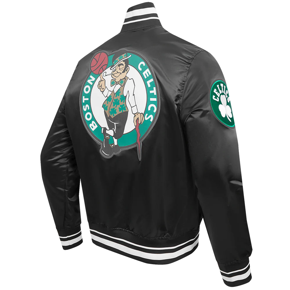 NBA BOSTON CELTICS SCRIPT TAIL MEN'S SATIN JACKET (BLACK) - Image 3