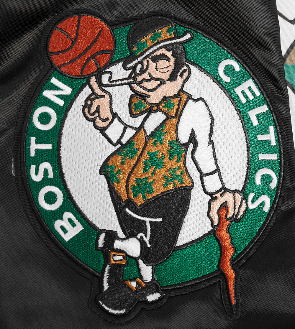 NBA BOSTON CELTICS SCRIPT TAIL MEN'S SATIN JACKET (BLACK) - Image 7