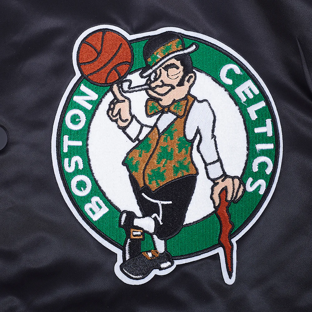 NBA BOSTON CELTICS OLD ENGLISH MEN'S RIB SATIN JACKET (BLACK) - Image 12