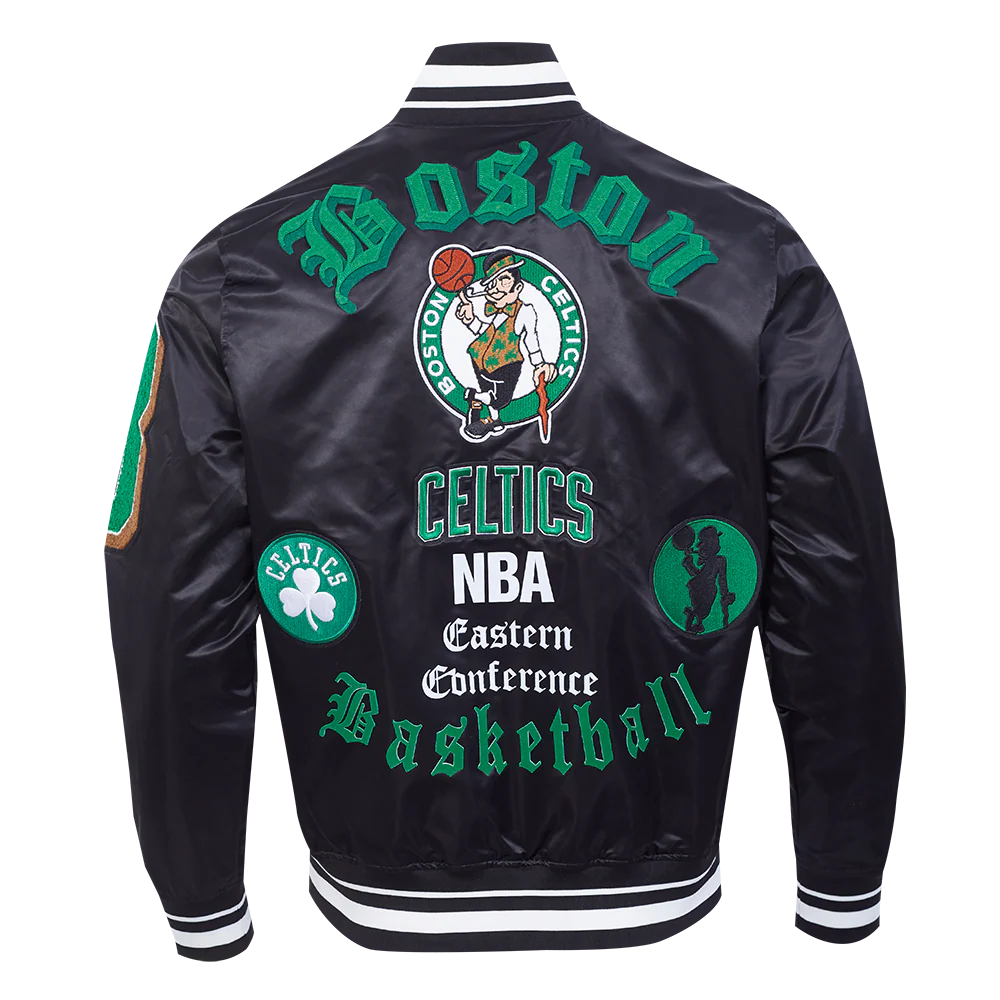 NBA BOSTON CELTICS OLD ENGLISH MEN'S RIB SATIN JACKET (BLACK) - Image 5