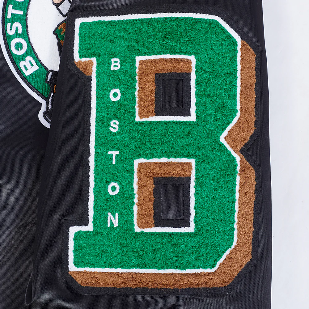 NBA BOSTON CELTICS OLD ENGLISH MEN'S RIB SATIN JACKET (BLACK) - Image 7