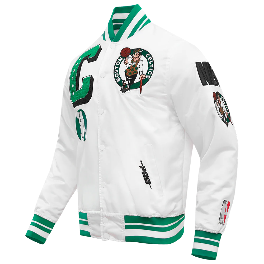 NBA BOSTON CELTICS MASHUP MEN'S RIB SATIN JACKET (WHITE/GREEN) - Image 3