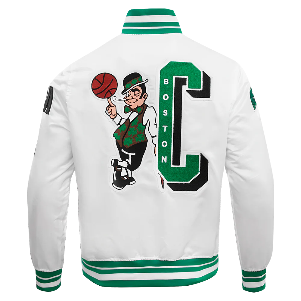 NBA BOSTON CELTICS MASHUP MEN'S RIB SATIN JACKET (WHITE/GREEN) - Image 4
