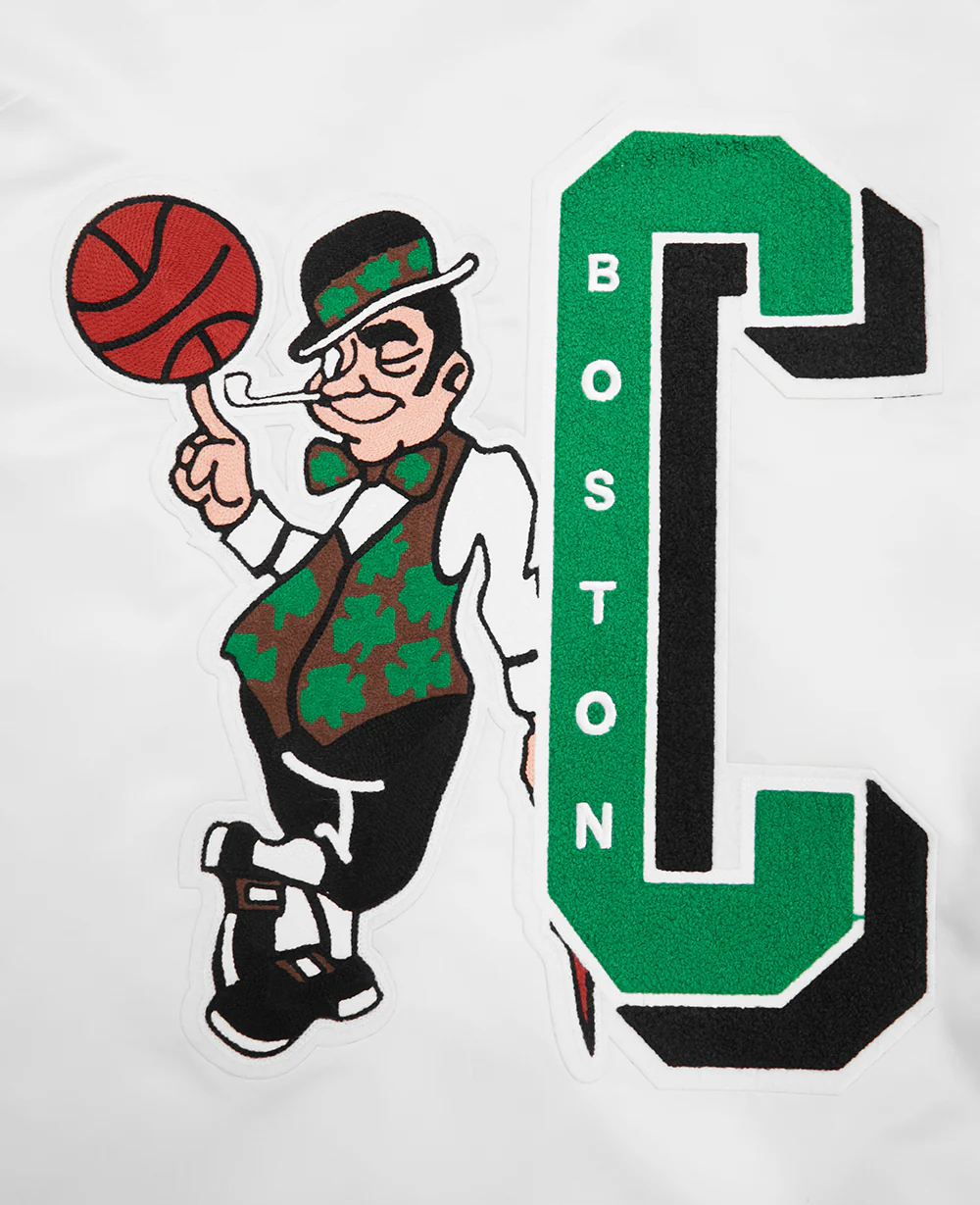 NBA BOSTON CELTICS MASHUP MEN'S RIB SATIN JACKET (WHITE/GREEN) - Image 5