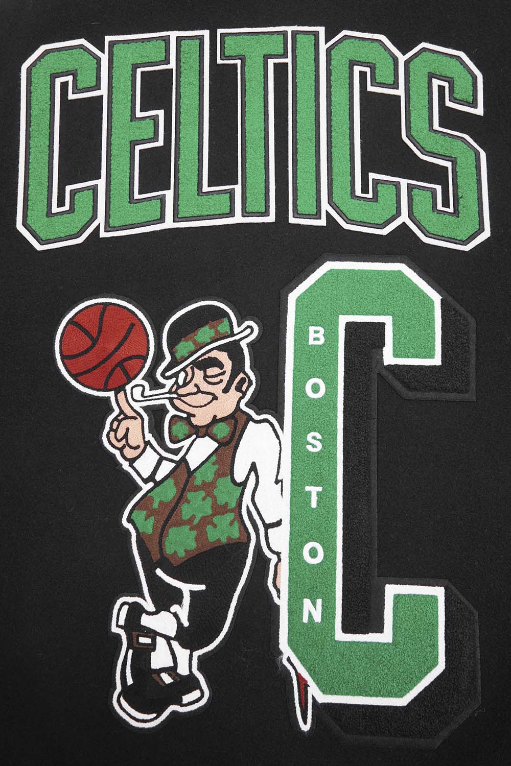 NBA BOSTON CELTICS MASHUP MEN'S RIB WOOL VARSITY JACKET (BLACK/GREEN) - Image 5