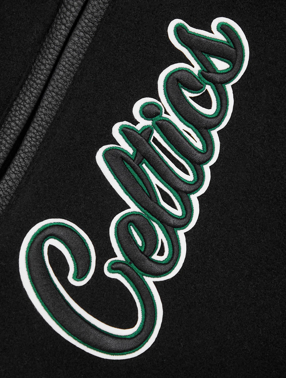 NBA BOSTON CELTICS MASHUP MEN'S RIB WOOL VARSITY JACKET (BLACK/GREEN) - Image 6