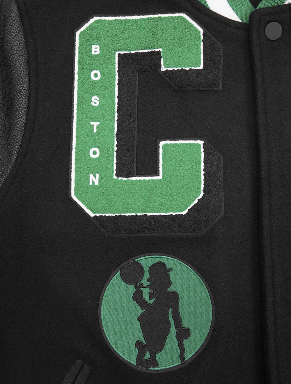 NBA BOSTON CELTICS MASHUP MEN'S RIB WOOL VARSITY JACKET (BLACK/GREEN) - Image 7