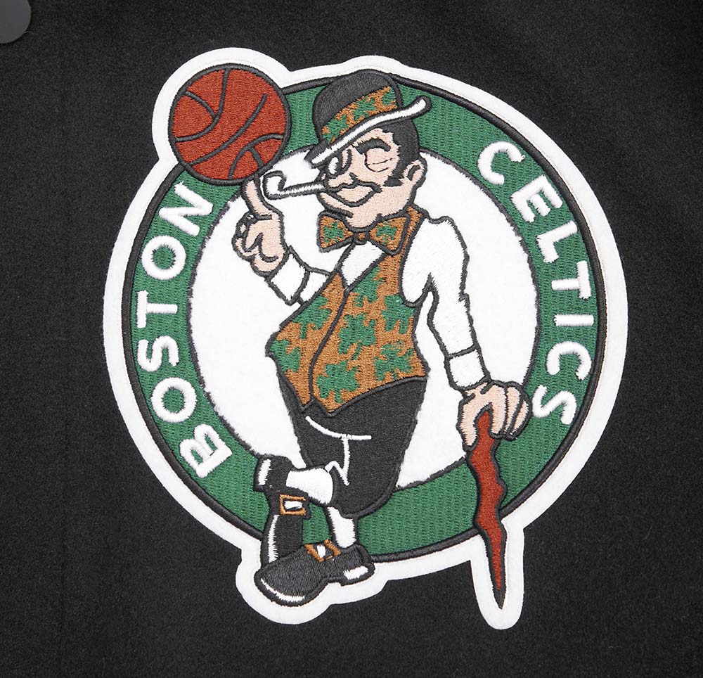 NBA BOSTON CELTICS MASHUP MEN'S RIB WOOL VARSITY JACKET (BLACK/GREEN) - Image 8