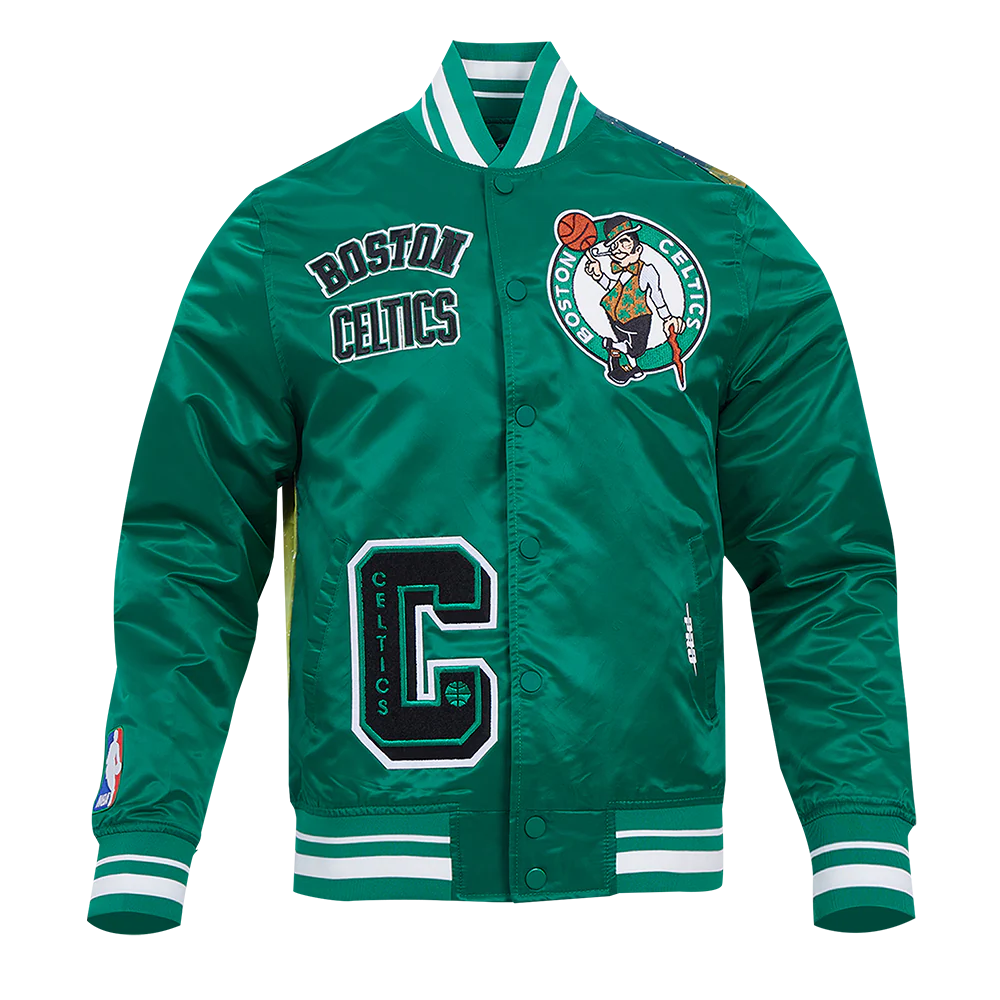 NBA BOSTON CELTICS SUBLIMATED MEN'S SATIN JACKET-GREEN SKY (KELLY GREEN)