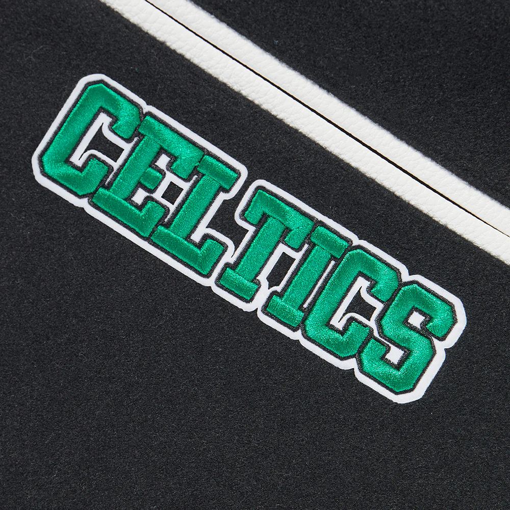 NBA BOSTON CELTICS TEAM PENNANTS MEN'S RIB WOOL VARSITY JACKET (BLACK/WHITE) - Image 10