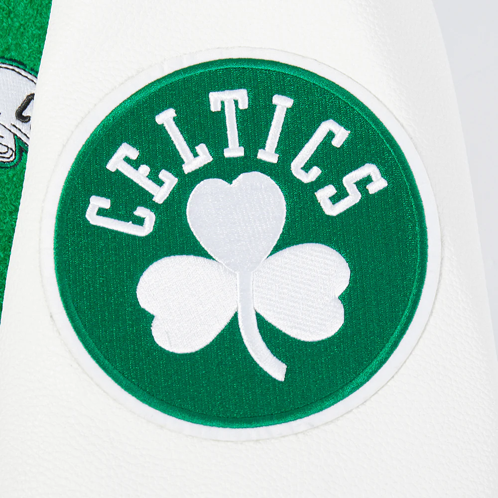 NBA BOSTON CELTICS TEAM PENNANTS MEN'S RIB WOOL VARSITY JACKET (BLACK/WHITE) - Image 6