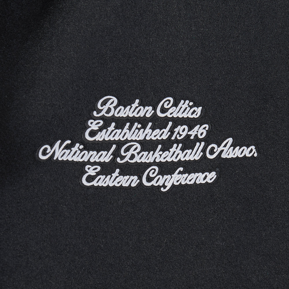 NBA BOSTON CELTICS TEAM PENNANTS MEN'S RIB WOOL VARSITY JACKET (BLACK/WHITE) - Image 9