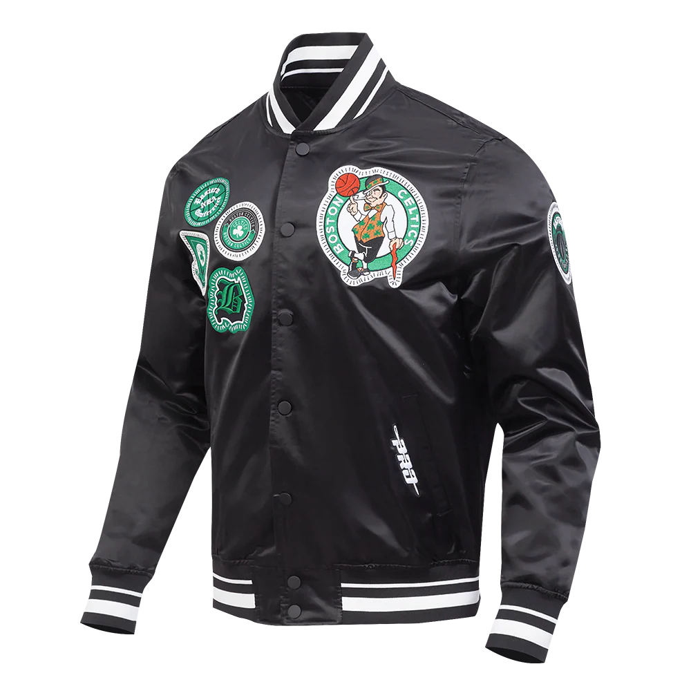 NBA BOSTON CELTICS DIY PICK STITCH MEN'S RIB SATIN JACKET (BLACK) - Image 2