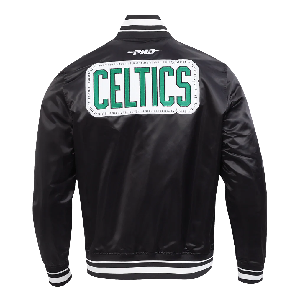 NBA BOSTON CELTICS DIY PICK STITCH MEN'S RIB SATIN JACKET (BLACK) - Image 3