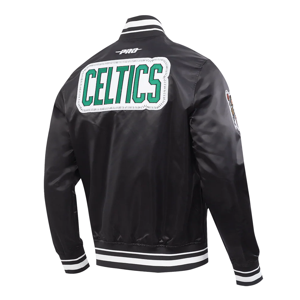NBA BOSTON CELTICS DIY PICK STITCH MEN'S RIB SATIN JACKET (BLACK) - Image 4