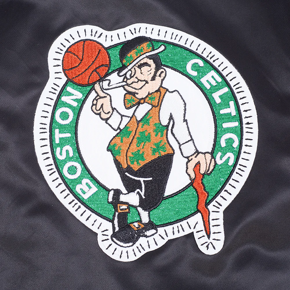 NBA BOSTON CELTICS DIY PICK STITCH MEN'S RIB SATIN JACKET (BLACK) - Image 5