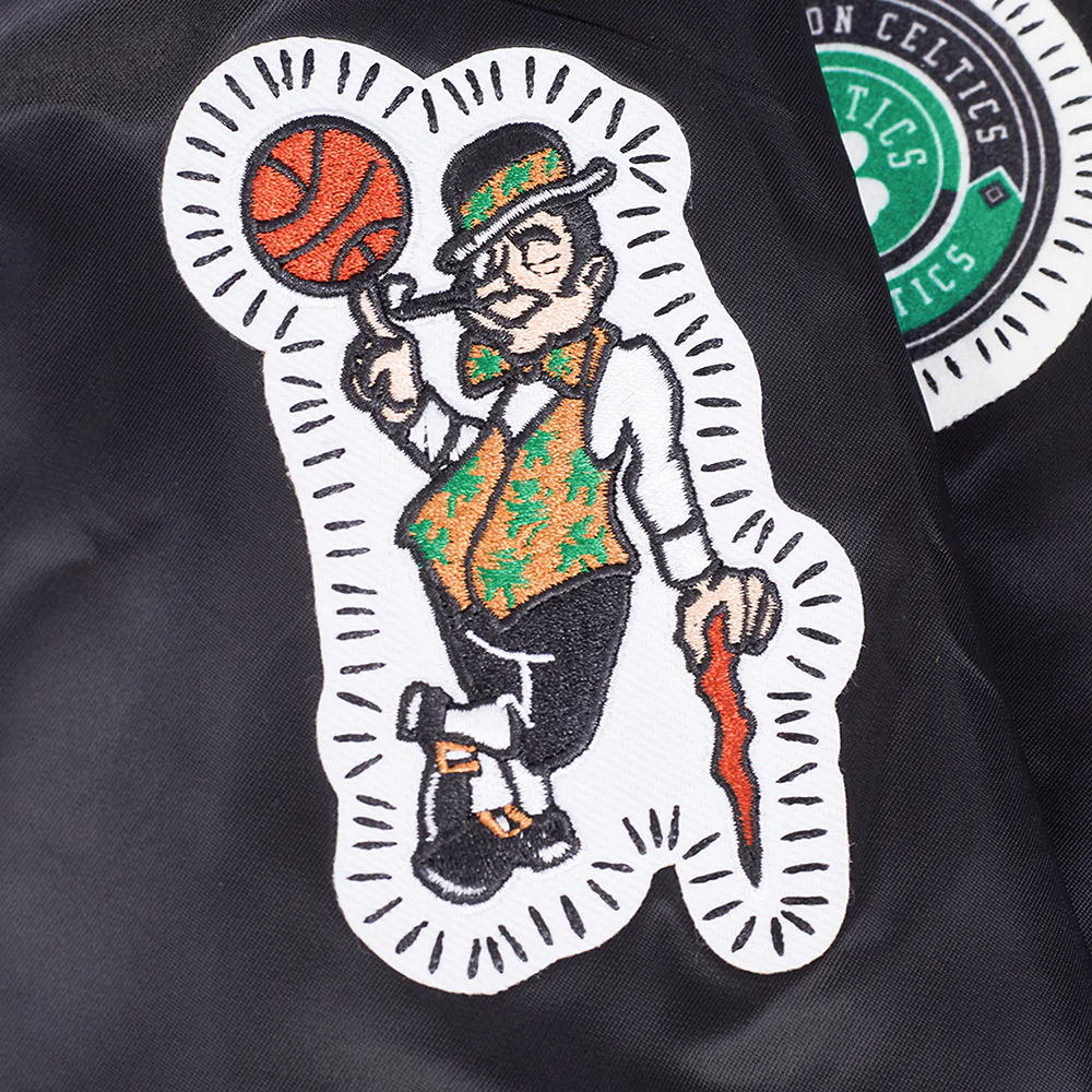 NBA BOSTON CELTICS DIY PICK STITCH MEN'S RIB SATIN JACKET (BLACK) - Image 9