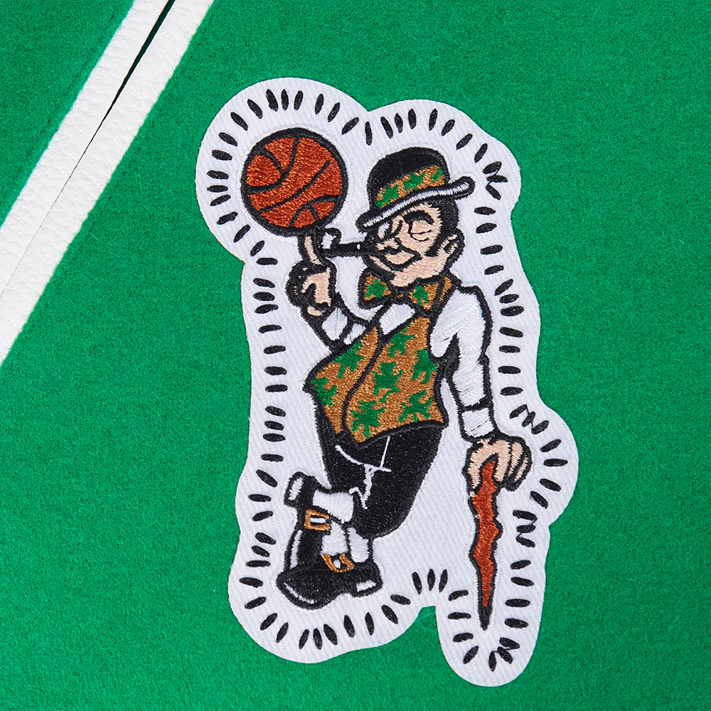 NBA BOSTON CELTICS DIY PICK STITCH MEN'S RIB WOOL VARSITY JACKET (KELLY GREEN/ WHITE) - Image 7