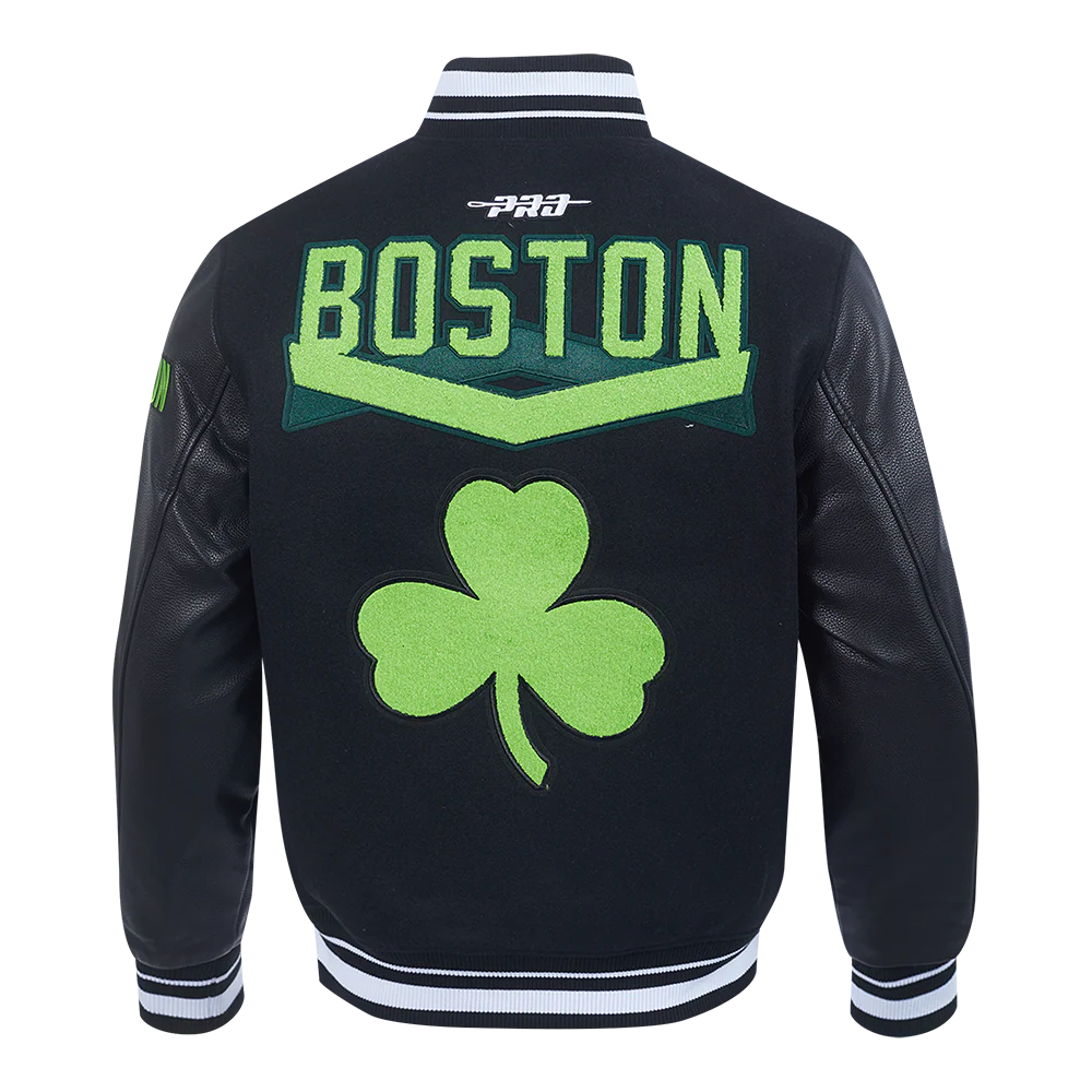 NBA BOSTON CELTICS CITY EDITION 24-25 MEN'S RIB WOOL VARSITY JACKET (BLACK) - Image 3