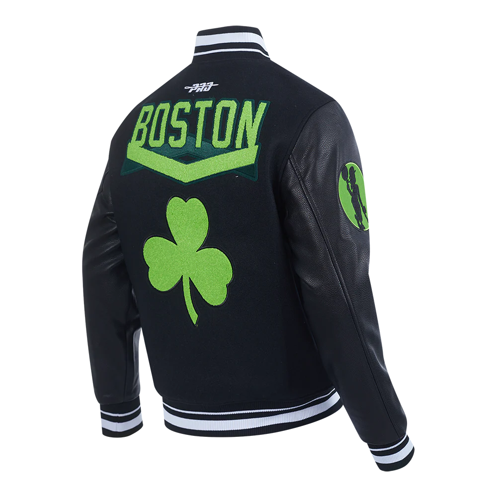 NBA BOSTON CELTICS CITY EDITION 24-25 MEN'S RIB WOOL VARSITY JACKET (BLACK) - Image 4
