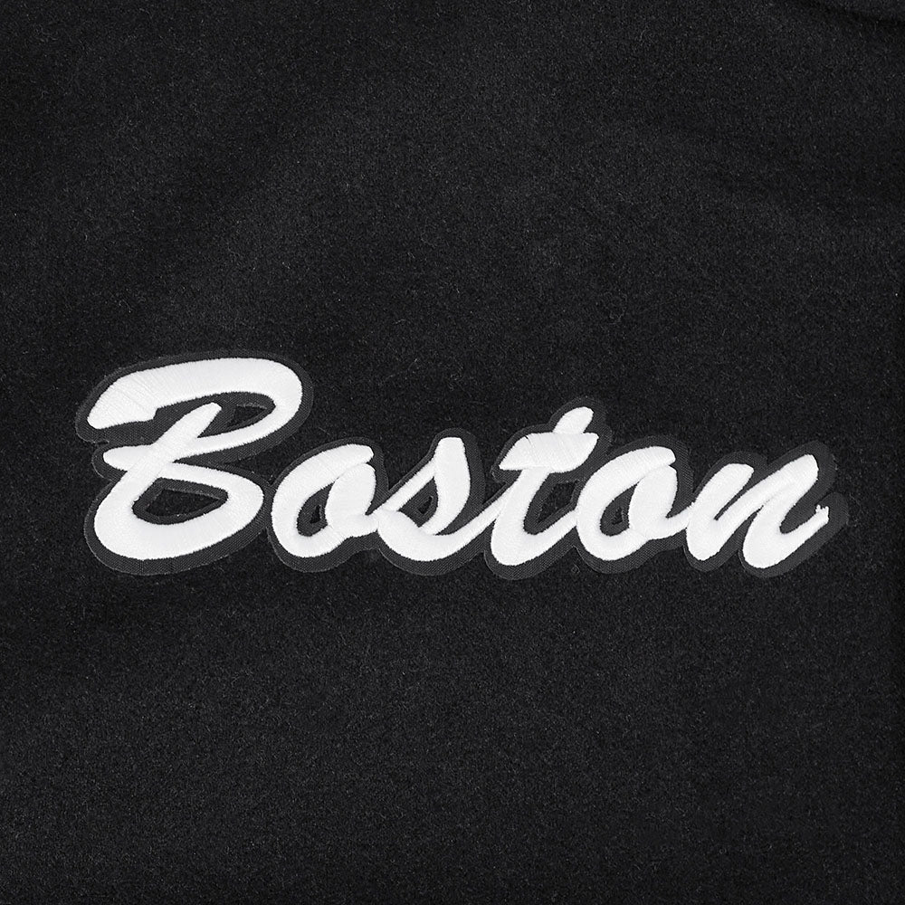 NBA BOSTON CELTICS TEAM BADGE MEN'S RIB WOOL VARSITY JACKET (BLACK/GREEN) - Image 9