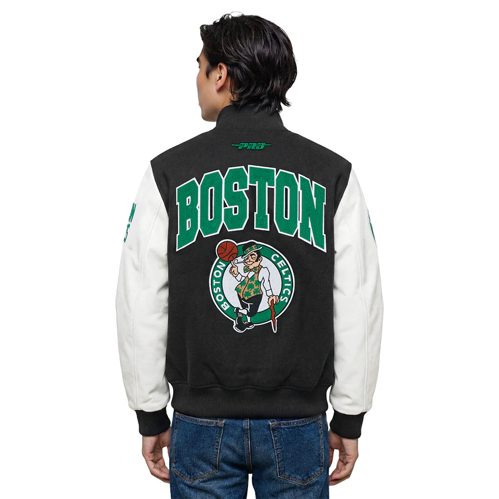 NBA BOSTON CELTICS CITY ARCH MEN'S WOOL VARSITY JACKET (BLACK/WHITE) - Image 2