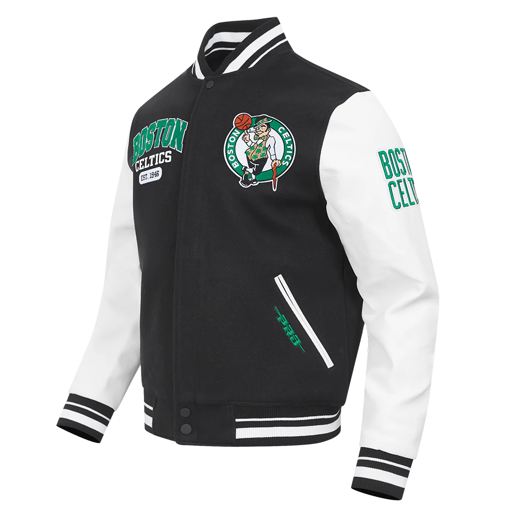 NBA BOSTON CELTICS CITY ARCH MEN'S WOOL VARSITY JACKET (BLACK/WHITE) - Image 3