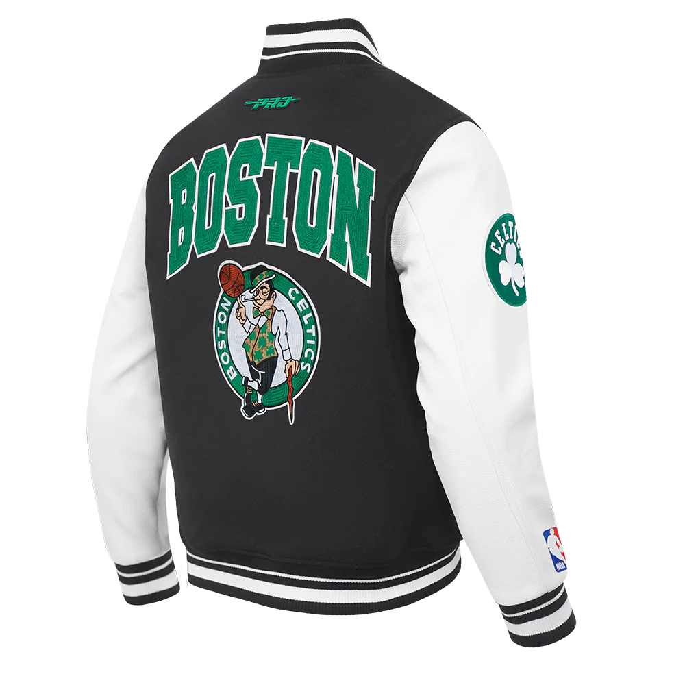 NBA BOSTON CELTICS CITY ARCH MEN'S WOOL VARSITY JACKET (BLACK/WHITE) - Image 4
