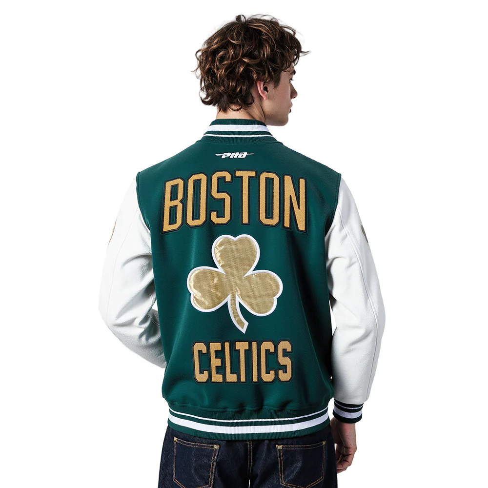 NBA BOSTON CELTICS CITY EDITION 25-26 MEN'S RIB WOOL VARSITY JACKET (FOREST GREEN/WHITE) - Image 2