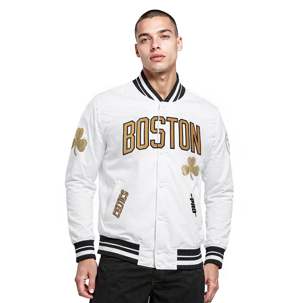 NBA BOSTON CELTICS CITY EDITION 25-26 MEN'S PRO SATIN YD RIB JACKET (WHITE/BLACK)