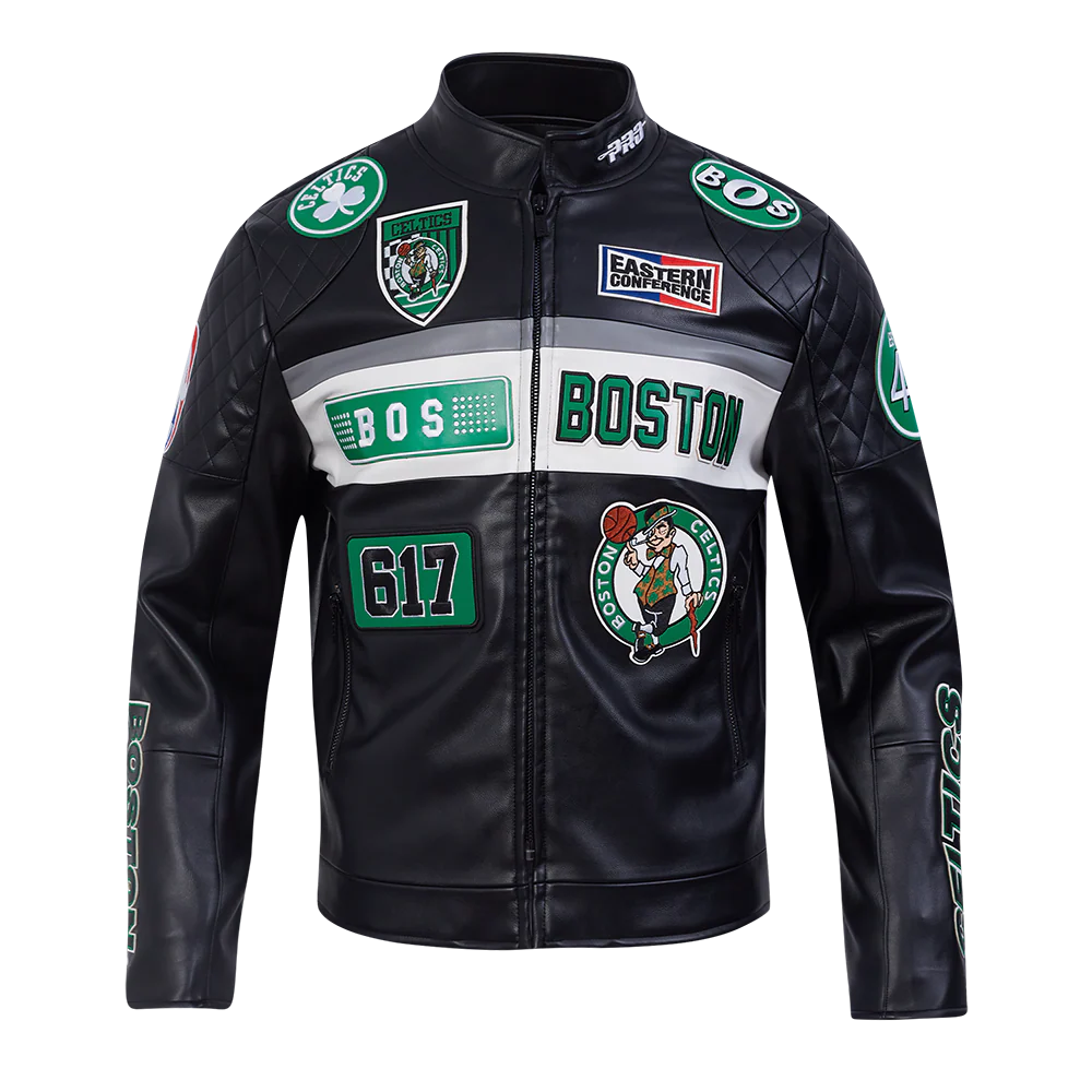 NBA BOSTON CELTICS MEN'S MOTO JACKET (BLACK/WHITE)