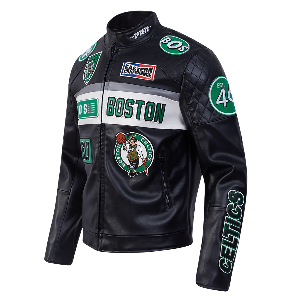NBA BOSTON CELTICS MEN'S MOTO JACKET (BLACK/WHITE) - Image 2