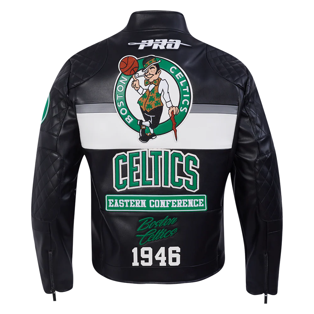 NBA BOSTON CELTICS MEN'S MOTO JACKET (BLACK/WHITE) - Image 3
