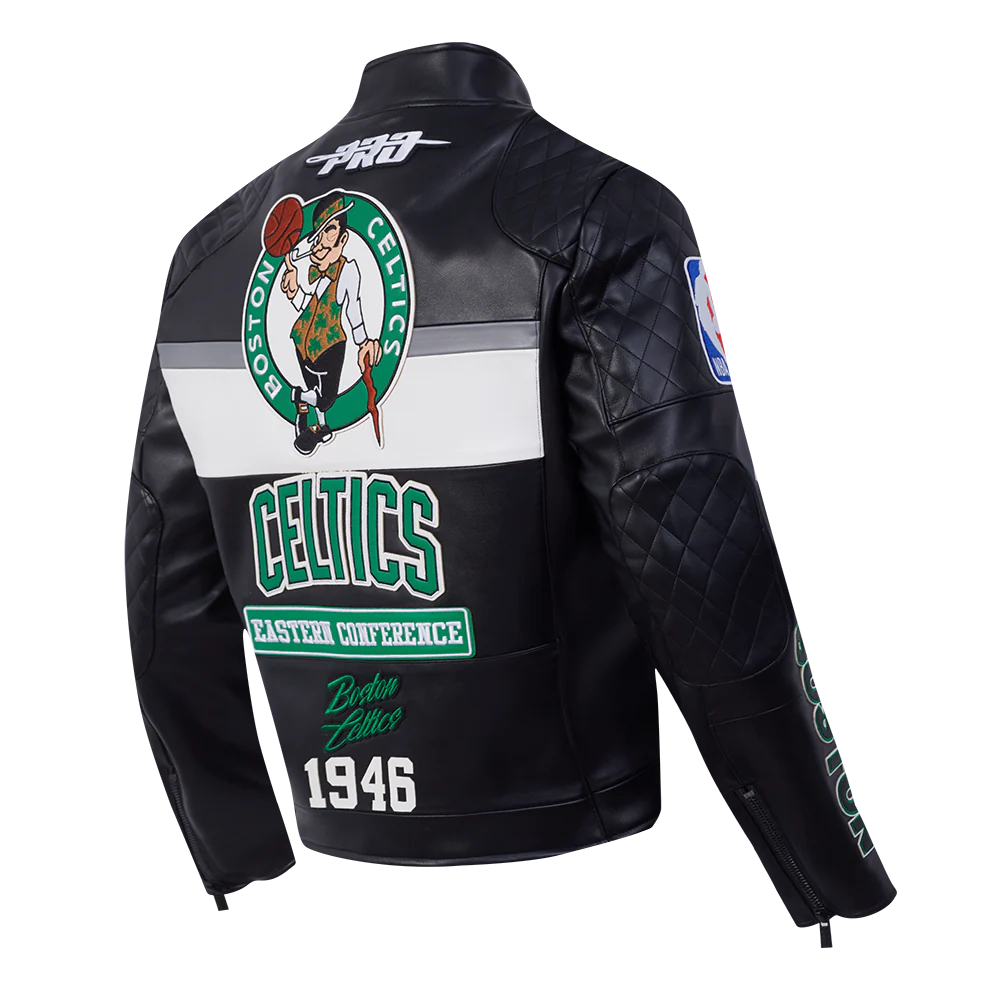 NBA BOSTON CELTICS MEN'S MOTO JACKET (BLACK/WHITE) - Image 4
