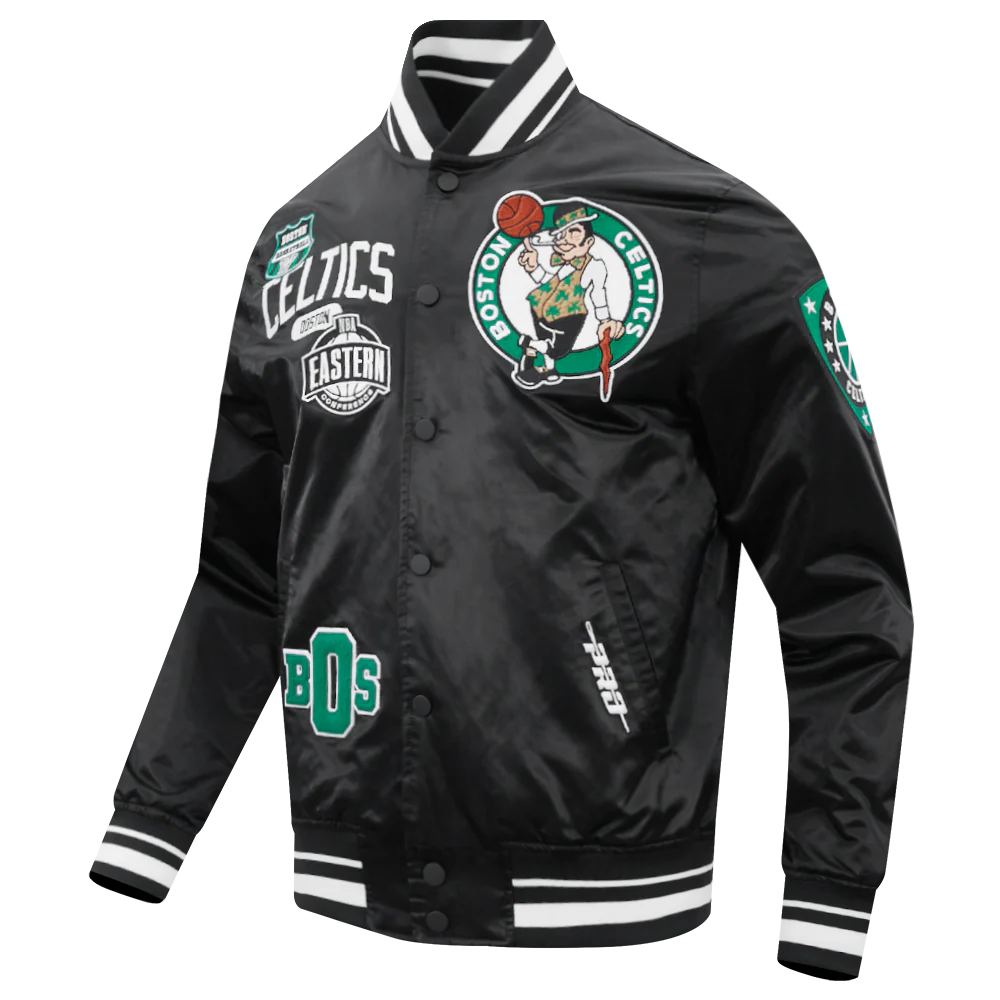 NBA BOSTON CELTICS LETTERMAN MEN'S SATIN JACKET (BLACK) - Image 4