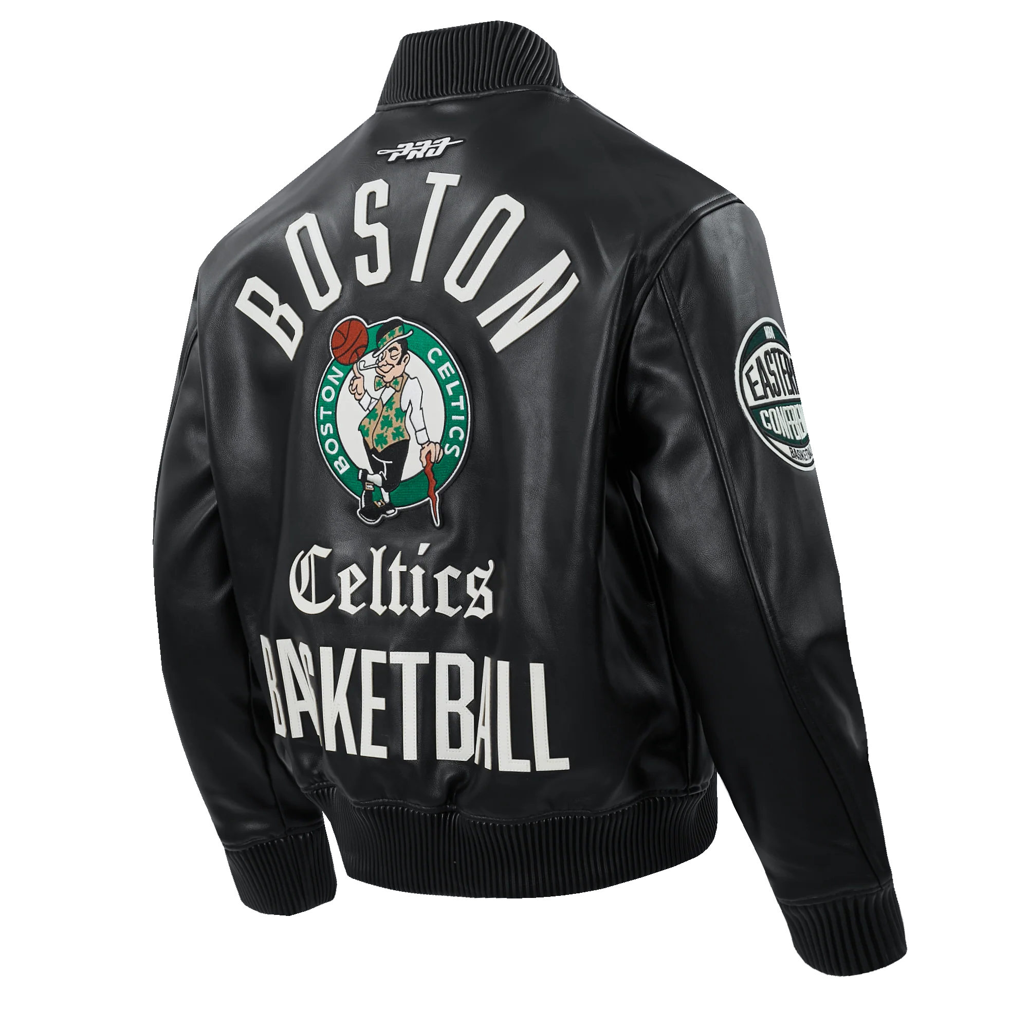NBA BOSTON CELTICS MODERN ORIGINALS MEN'S LEATHER VARSITY JACKET (JET BLACK) - Image 4