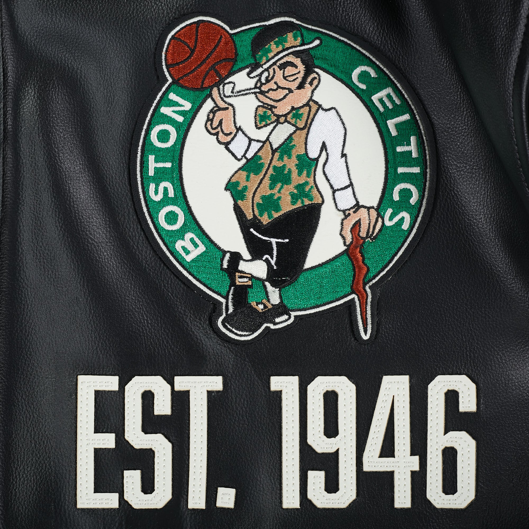 NBA BOSTON CELTICS MODERN ORIGINALS MEN'S LEATHER VARSITY JACKET (JET BLACK) - Image 6