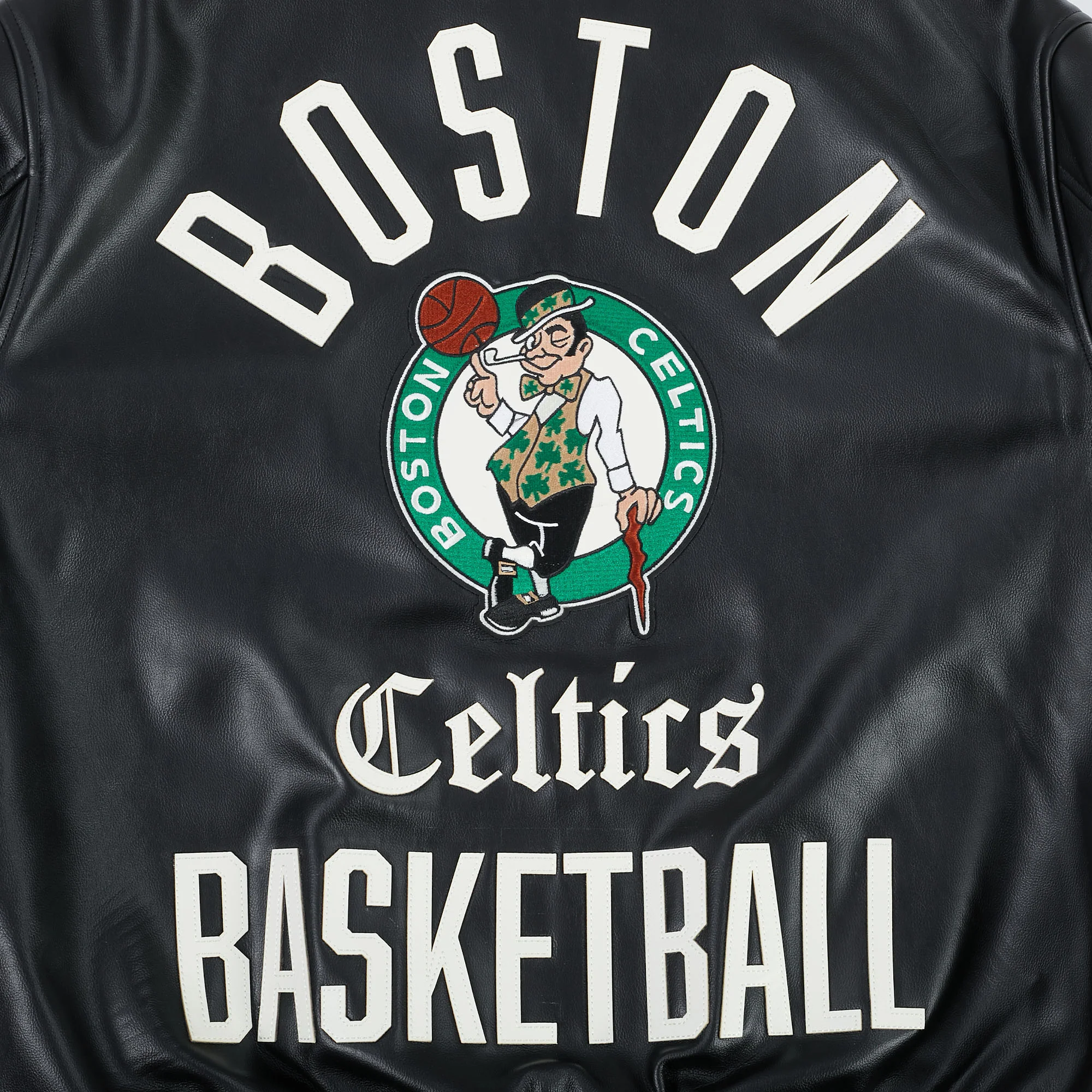 NBA BOSTON CELTICS MODERN ORIGINALS MEN'S LEATHER VARSITY JACKET (JET BLACK) - Image 8