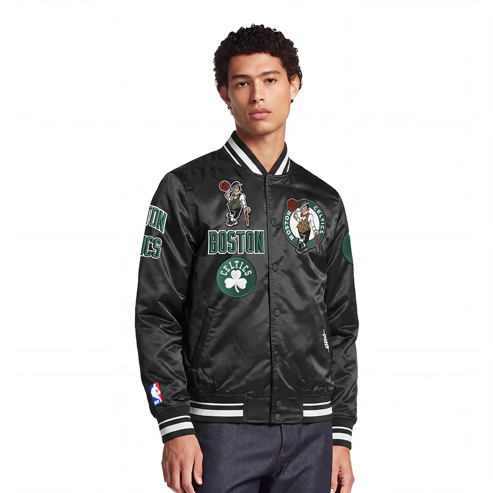NBA BOSTON CELTICS RETRO CLASSIC MEN'S RIB SATIN JACKET (BLACK)